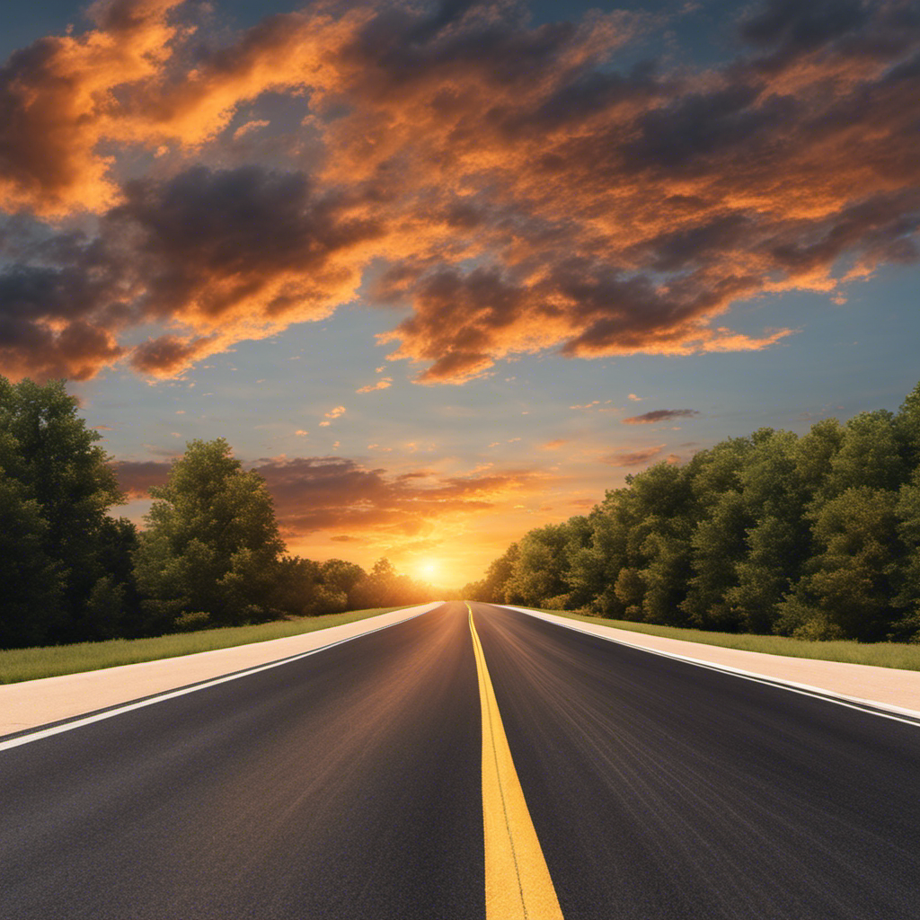 A road stretching into the horizon as the sunsets